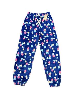 Buzz Plush Pajama Pants XL Blue Heart Print Cozy Lounge Sleepwear